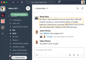 Kunle Adex messaged that he started a job as Linux System Administrator