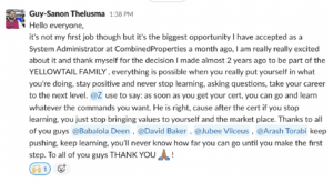 A screenshot of Guy Thelusma's message announcing that hegot a new job role
